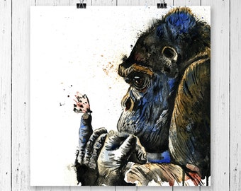 Gorilla Art Print, Gorilla Painting, Gorilla Artwork, Gorilla Paintings, African Paintings, Gorilla Art, Watercolour, Gorilla Poster,Gorilla