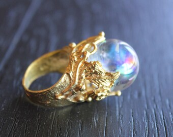 Crystal Ball Ring Crystal Ball Jewelry Aura Quartz Ring Aura Quartz Jewelry Fortune Teller Ring Fortune Teller Jewelry Aura Crystal Ring