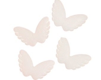 Angel Wings, Puffy Fabric, White, Set of 4 wings, Size 2 1/8" x 1 1/2"