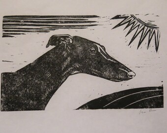 BirdsforBirds Greyhound Galgo art block print