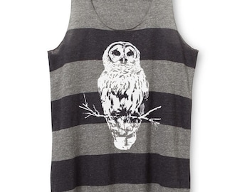 Womens Owl Top - Womens Owl Tank Top - Striped tank Top - xs, Small, Medium, Large, XL