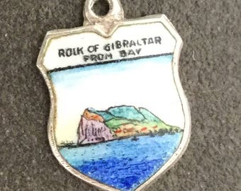 Silver Bracelet Charm Rock Of Gibraltar Travel Shield Vintage Necklace Pendant Fob