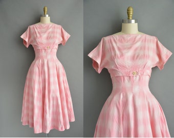 50s pink cotton plaid vintage dress. vintage 1950s dress