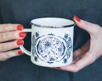 Luna Moth and Full Moon Enamel Camp Mug