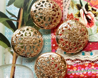 4 Large Retro Vintage Style Gold Golden Floral Flower Wedding Military Jacket Coat Sweater Metal Button 1 Inch / 2.5 cm
