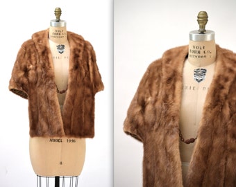 Vintage Brown Mink Fur Stole Wrap Cape// 50s Brown Vintage Mink Fur Stole Honey Brown Cape Caplet Winter Wedding