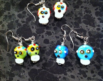 Sugar Skull Lampwork Glass Earrings