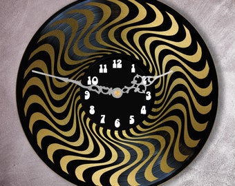 Record vinyl two layered black & color clock / / psychedelic