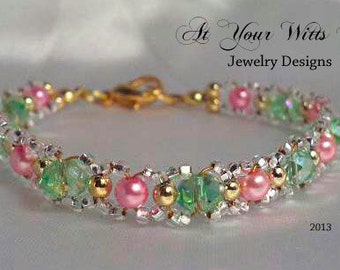 Spring Bracelet, spring jewelry, bracelet, green bracelet, pink bracelet, tennis bracelet, pink and green, pink, green, pink bracelet