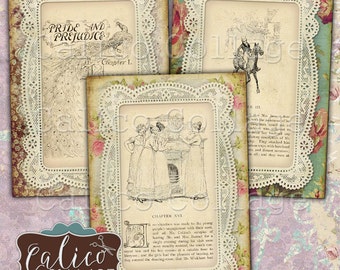 Jane Austen, Printable Ephemera, 2.5x3.5 ATC Size, Journal Cards, Scrapbooking, Junk Journal Cards, Digital Download, Printable Tags