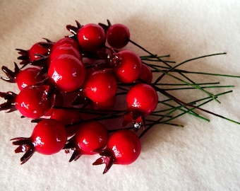 Deep Red Cranberry Glass Fruit Picks in a Package of 20.