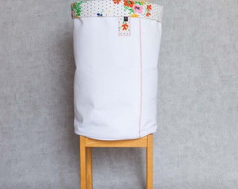 XL Fabric Basket, Toy Storage, Toy Bucket, Storage Basket, Storage Bin, Nursery Storage, Project Bucket // Vintage Flowers // White Canvas