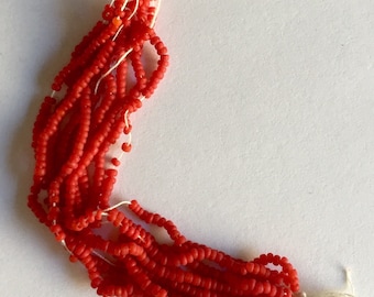 Vintage European Micro Seed Beads - Matte Red - Mini Hank