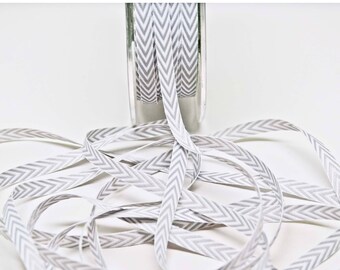 Striped Chevron Twill Ribbon -- 1/4 inch -- Grey White
