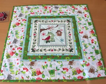 Christmas Table Centrepiece Topper, Wall Hanging, Quilted Table Runner Holly