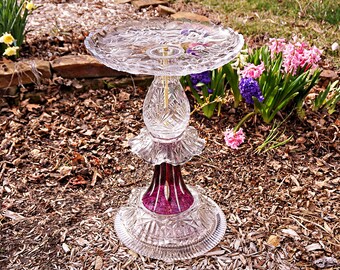 Bird Bath, Birdbath, Bird Feeder, Crystal Bird Bath, Glass Bird Bath, Glass Bird Feeder, Repurposed, Upcycled, Upcycled Glass Garden Art