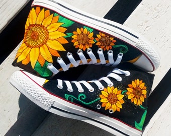 SUNFLOWERS, Custom Sneakers, Handpainted Shoes, Sunflower Converse, Custom Converse, Sneakers, Painted Converse, Sunflower sneakers