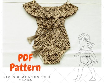 Off the shoulder baby romper pattern, Baby Romper Pattern, Peasant style baby Romper, Playsuit for baby pattern, Bohemian Romper PDF