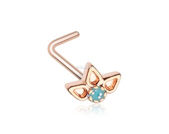 Rose Gold Lotus Ornate Sparkle L-Shaped Nose Ring