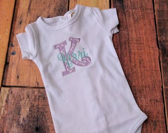 Monogrammed baby girl bodysuit, personalized baby girl bodysuit, monogrammed baby shower gift, personalized baby girl bodysuit