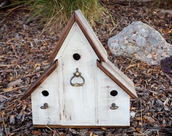 Rustic Outdoor Country Triplex Birdhouse with antiqued brass accents
