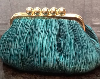 Vintage Carla Marchi Emerald Green Satin Purse/Handbag