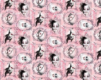 Disney princess Fabric: Disney Villains Fabric- Framed with Evil Queen, Cruella, Maleficent, Ursula 100% cotton Fabric SC423