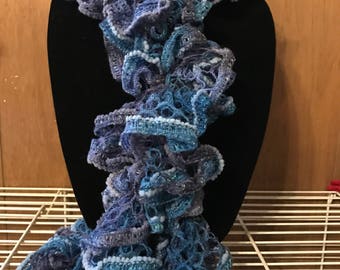 Crocheted Ruffle Scarf blue and purple