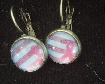 Breast cancer awareness pink ribbon earrings