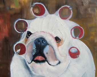 English Bulldog Art Print / "You said 7 o'clock. You're early"/ 8 x 10 / Dog Art