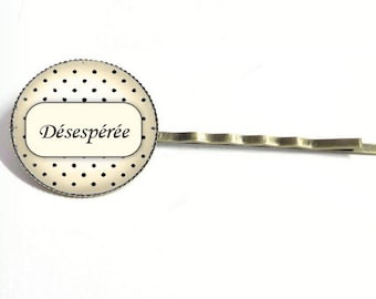 1 hair clip - vintage - 'Desperate' cabochon