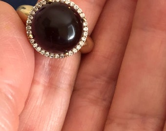 14k Amethyst Cabochon with Diamond Halo