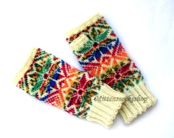 Rainbow Fingerless Gloves Hand Knitted Fingerless Gloves Arm Warmers Hand Warmers Wrist Warmers Patterned Fingerless Gloves Texting Gloves