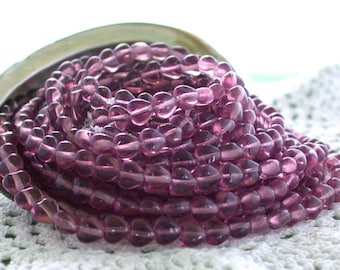 6mm Purple Heart Beads, Czech Glass Heart Beads, Amethyst Heart Beads, Purple Hearts CZ-086