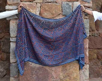 red and Blue scarf, Indigo scarves hand dyed, Navy, block printed scarf wrap Cotton scarf, women Fashion Accessories - Laila
