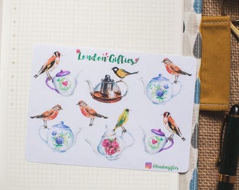 Afternoon tea with wild birds - decorative watercolour planner stickers suitable for any planner -451-