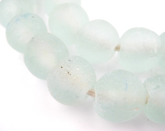 36 Aqua Recycled Glass Beads 18mm - African Glass Beads - Fair Trade - Ghana Glass Beads Necklace - Made in Ghana (RCY-RND-AQU-568)