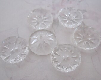 6 pcs. vintage glass faceted starburst clear crystal sew thru buttons 18mm - b219