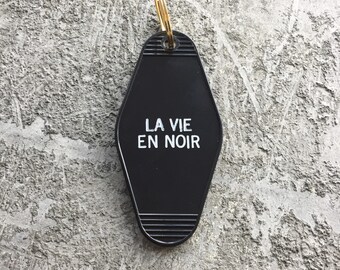 La Vie En Noir Hotel Key Chain in Black and White by Minor Thread Motel Key Fob