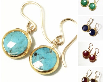 Real Turquoise Earrings Gold Bezel Earrings Genuine Turquoise Jewelry December Birthstone One of a Kind BZ-E-105-Turq/g