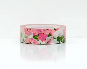 pink flower washi tape- washi embellishment- paper tape- weddings- packaging- erin condren- pink floral masking tape- party supplies