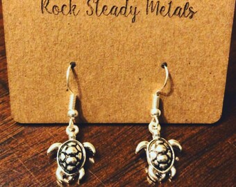 Silver Sea Turtle dangle earrings