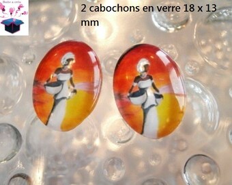 2 cabochons glass 18mm x 13mm bird theme
