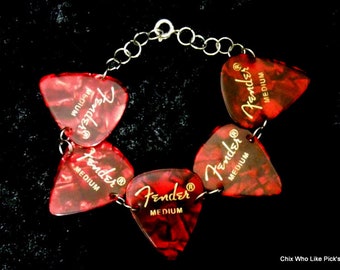 7.5 Medium Red Pearl Fender guitar pick bracelet