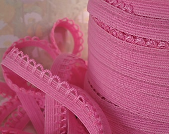 5yds Elastic Picot 1/2 inch Pink Trim Skinny Elastic with Scallops for Headbands Sewing lingerie Single sided Edging Elastic by the yard
