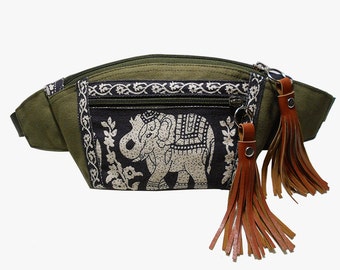 Fanny pack Dark Olive Green Black Elephant/fanny pack/Hip Bags/belt bag/bum bag/bags/fanny pack festival/waist bag/boho bag/buy 3 get 1 free