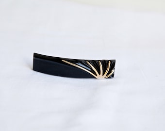 Vintage Art Deco Hair Barrette, Vintage French Hair Clip, Art Deco Hair Accessories, Black and Gold Shell NEW Old Stock Made in France