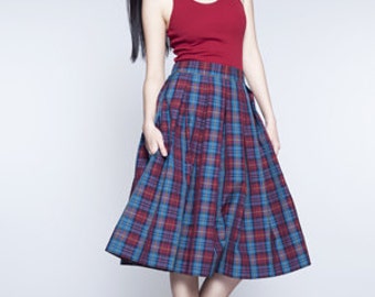 Pleated skirt Midi skirt 50s skirt Plaid skirt Wool skirt Handmade skirt Skirt with pockets Tailored skirt Womens skirt Ladies skirt