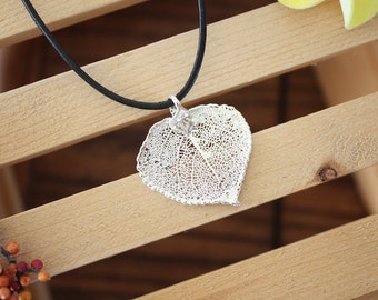 Small Silver Leaf Necklace, Aspen Leaf, Leaf Pendant, Real Leaf , Sterling Silver Leaf, LL41