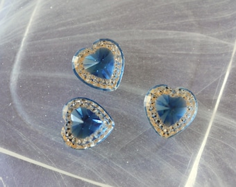 set of 2 hearts Blue shiny cabochon scrapbooking